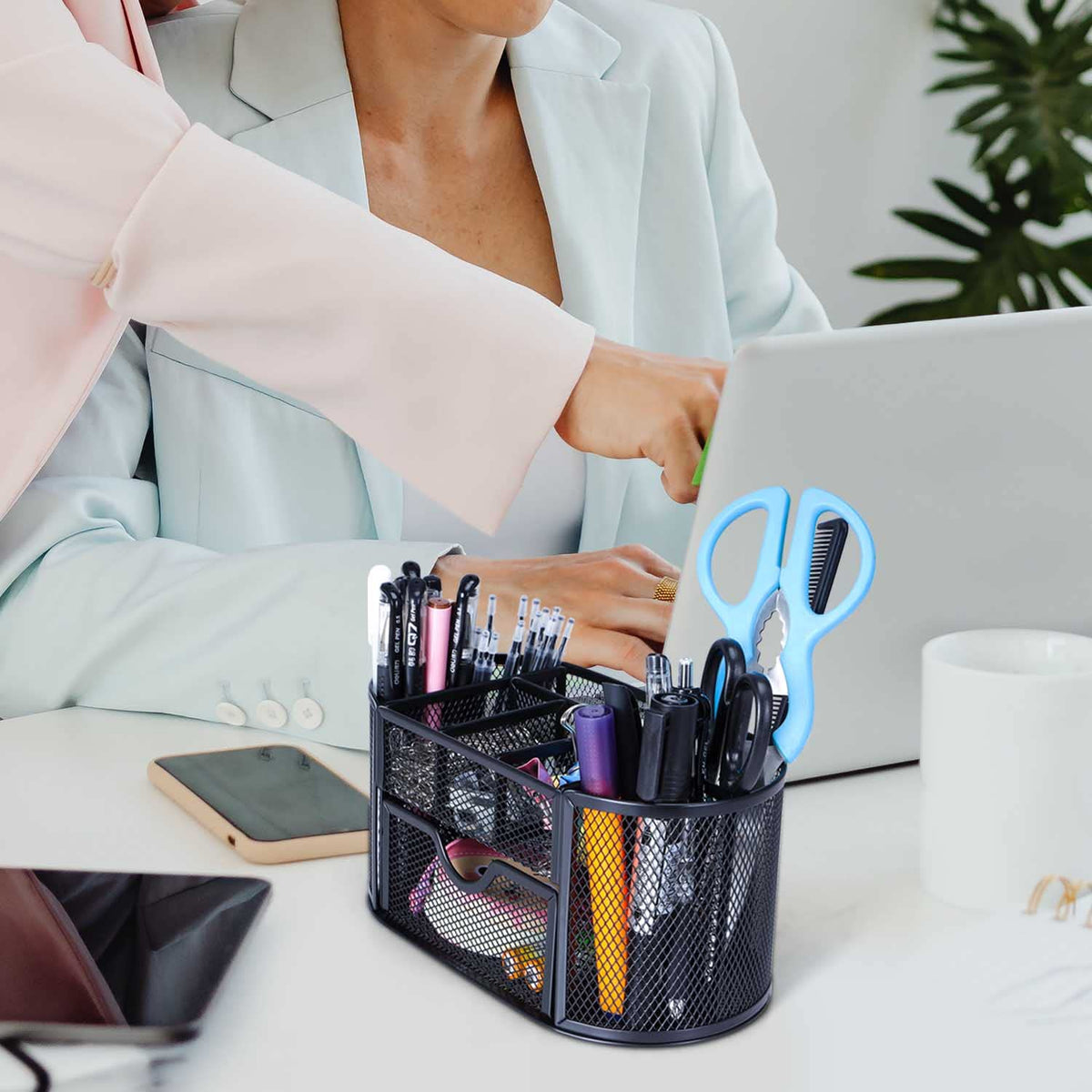 Byjoph Black Mesh Pen Holder Desk Organizer Cute Office Supplies Pencil and Marker Organizers Oval