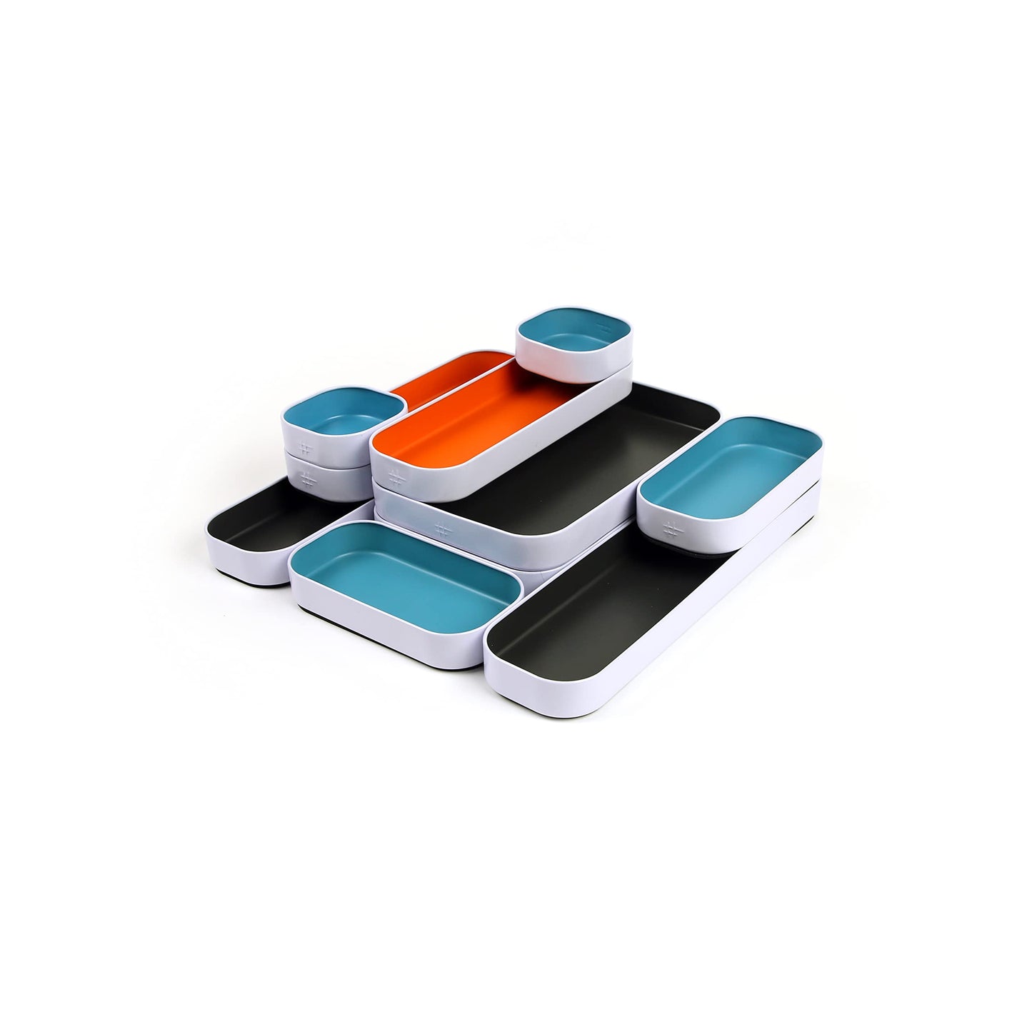 Three by Three Seattle Metal Drawer Organizer Tray Set, 10-Pc (Gray Mix)
