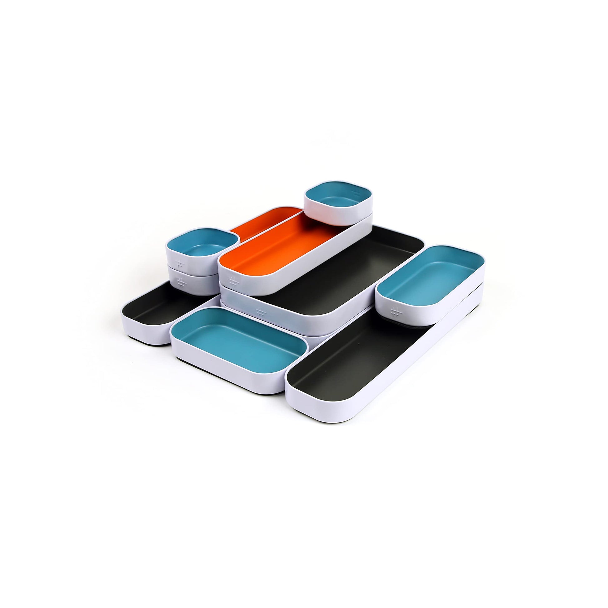 Three by Three Seattle Metal Drawer Organizer Tray Set, 10-Pc (Gray Mix)