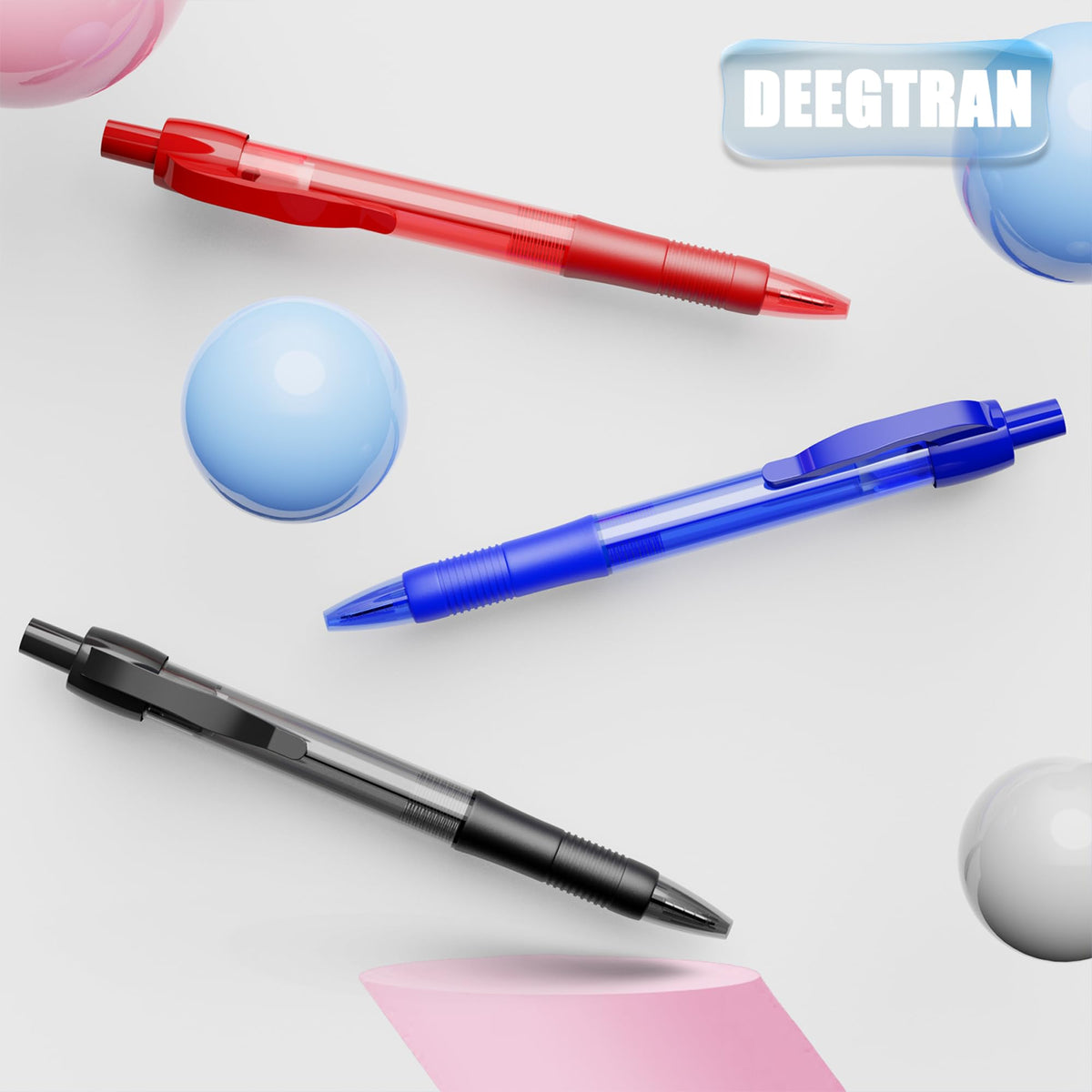 deegtran Pens Bulk, 50 Pack No Bleed Red Ink Click Pens with Soft Grip, Wholesale Retractable
