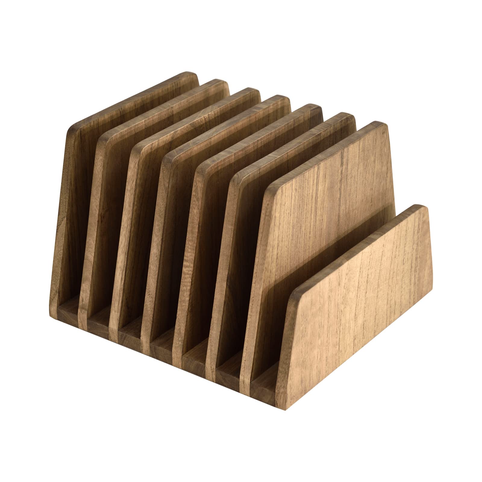 KIRIGEN Wooden File Organizer, 7-Slot Upright Holder for Desk, Brown 7K-DBR
