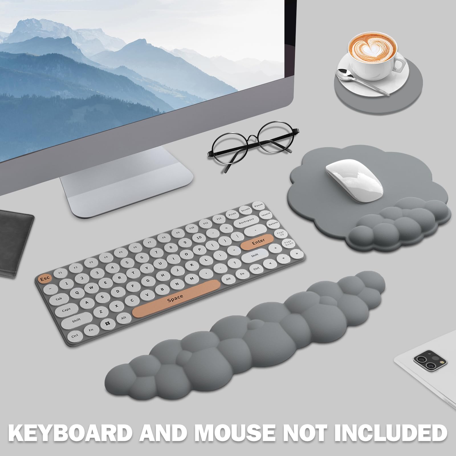 Lauspuck Cloud Keyboard Wrist Rest and Mouse Pad with Wrist Support Set, Ergonomic PU Leather Mouse