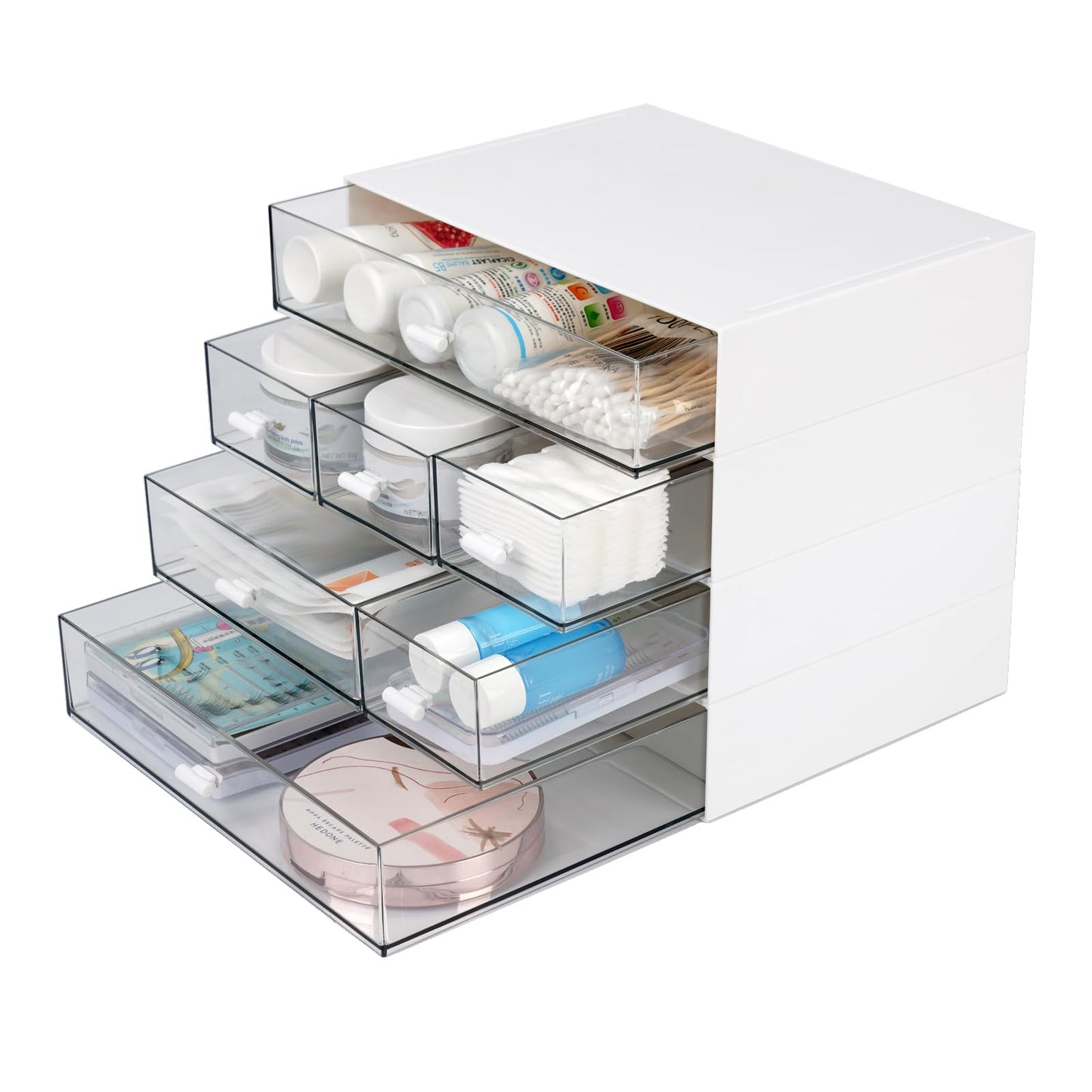 OSteed Stackable Storage Drawers, Office Desk Organizer with 7 Flat Drawers