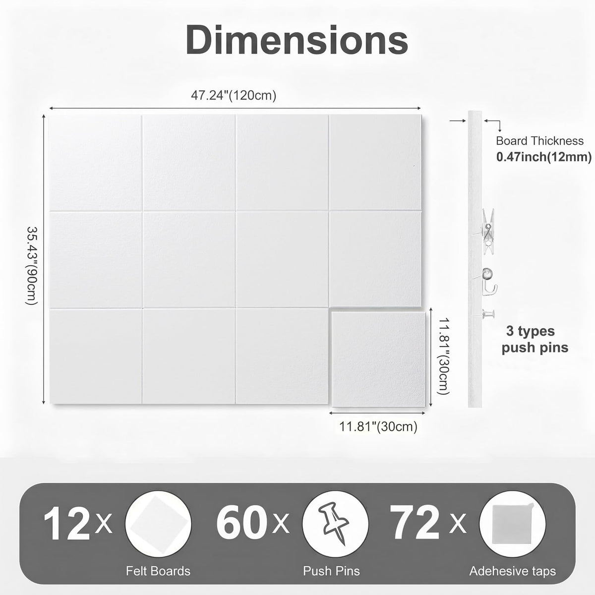 G Gamit Felt Wall Tiles Bulletin Board Large Cork Board Alternative 12 Pack 11.81”x11.81”x0.47”