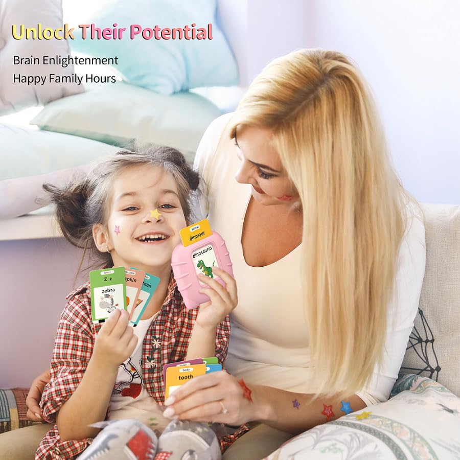 Eaever ABC Talking-Flash-Cards with 252 Words, Birthday Gifts for Girls 3 4 5 6 Years, Language