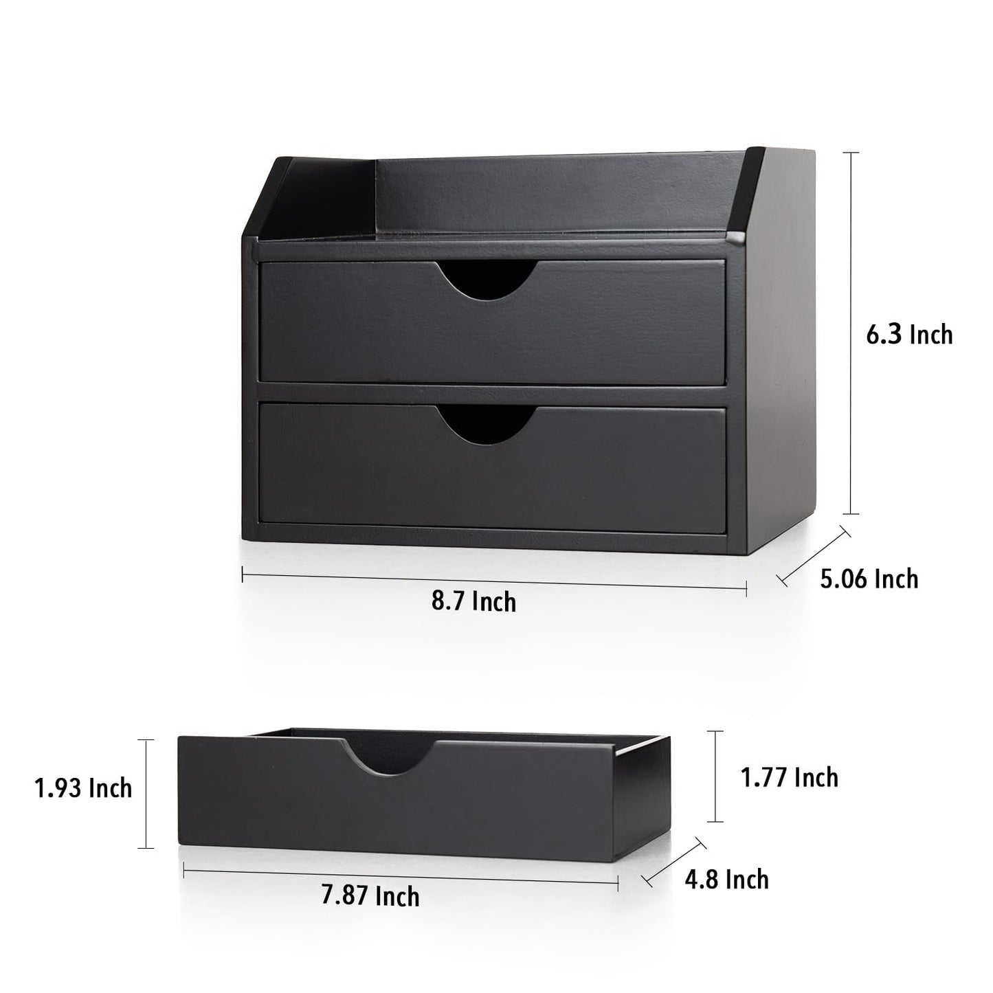 ROSE BLOOM Black Wood Desk Organizer with 2 Drawer, Mini Cute Cabinet with Storage Shelf for