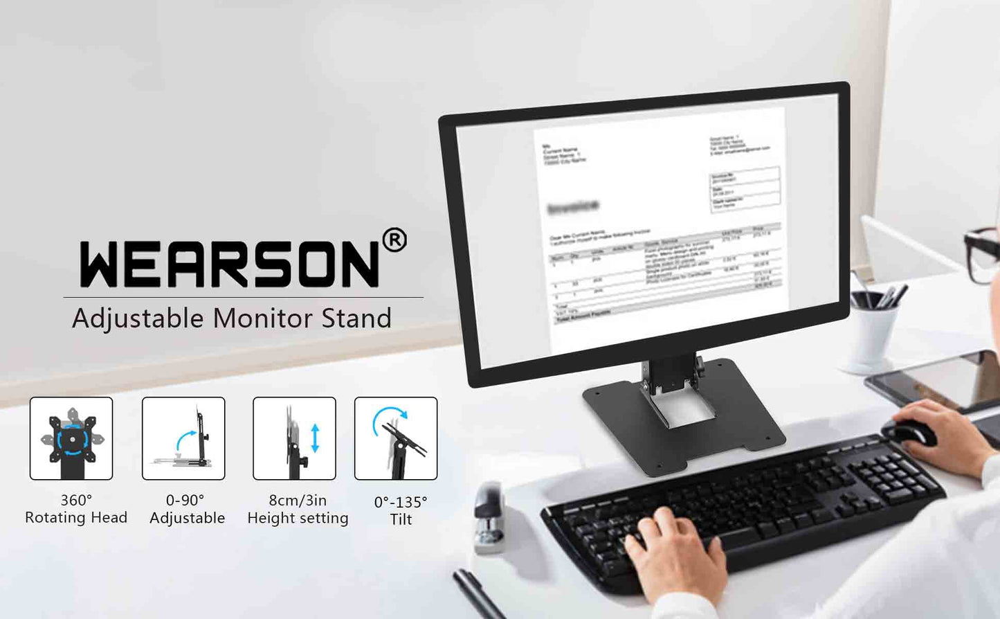 WEARSON Folding Monitor Stand - Height Adjustable Vesa Monitor Stand, Tilt, Rotation Free Standing