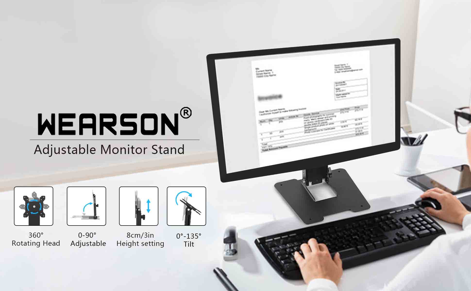 WEARSON Folding Monitor Stand - Height Adjustable Vesa Monitor Stand, Tilt, Rotation Free Standing