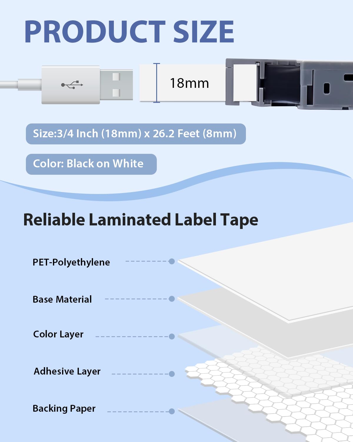 6-Pack TZe-241 TZe241 TZ-241 P Touch Label Maker Tape TZ Tape 18mm 0.7