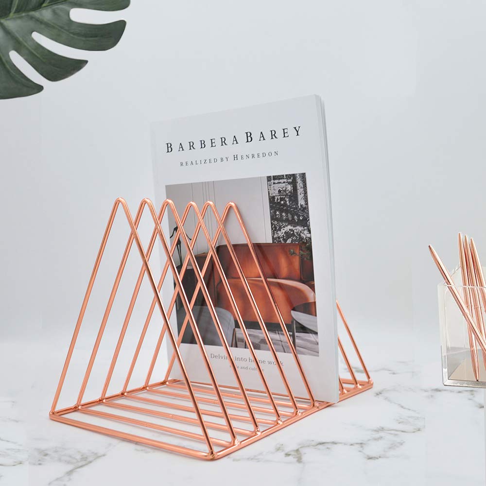 EASEPRES 9 Slot Magazine Rack Book Record Holder, Desktop Iron Storage Rack Bookshelf Multifunction