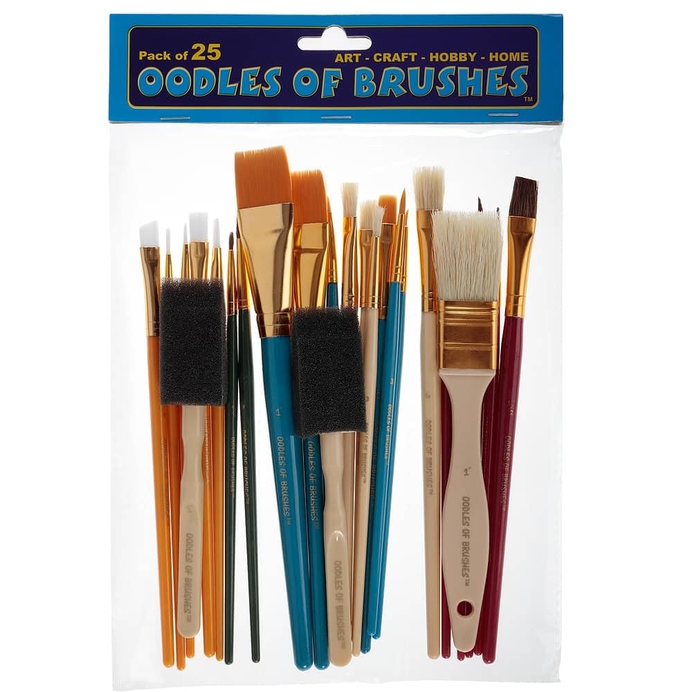 Oodles of Brushes Economical Art Brush Set of 25 - Balanced Assortment of Economical Brushes for