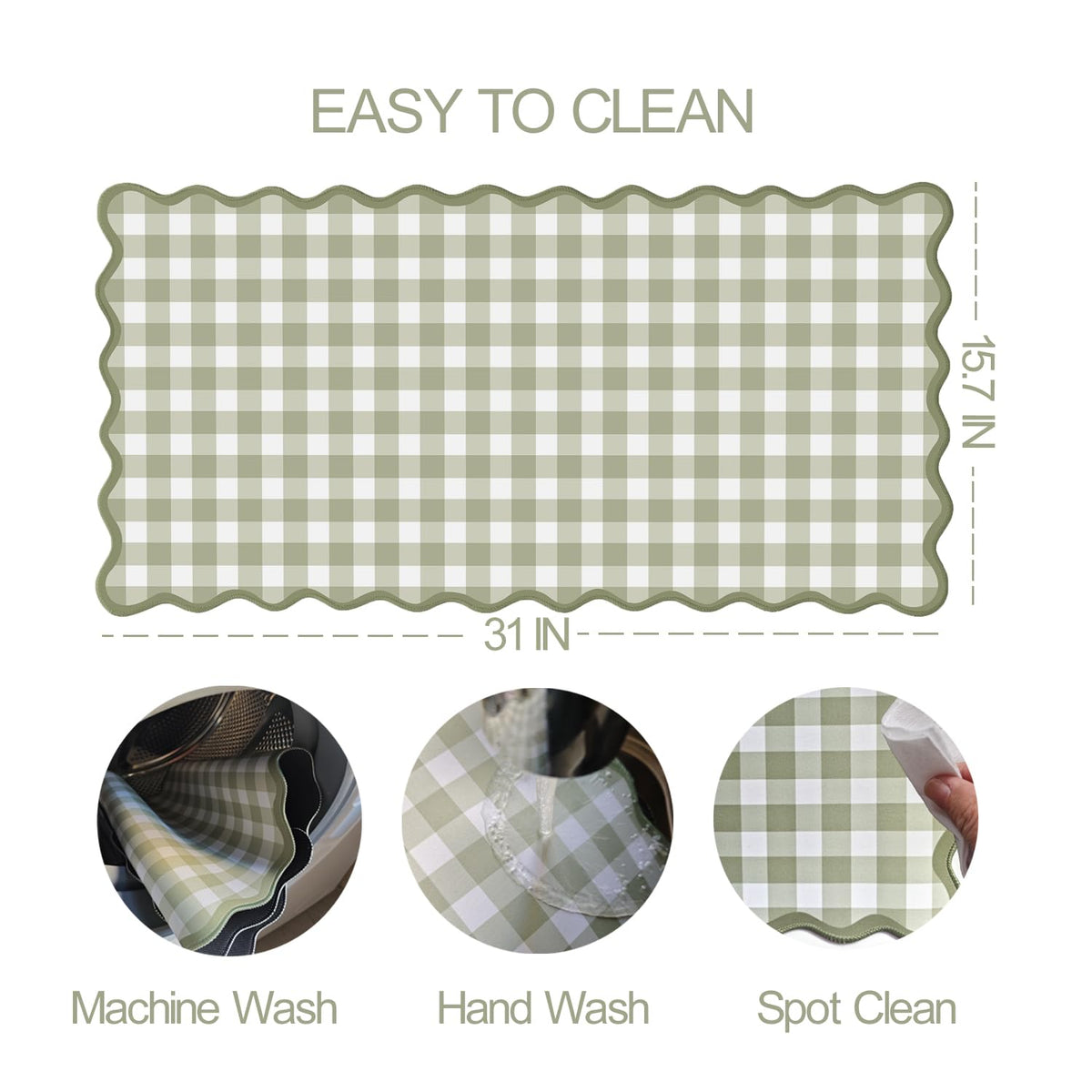 ohisxiacy Scalloped‌ Green Checkered Desk Mat Cute Pastel Large Gaming Mouse Pad Gingham Kawaii