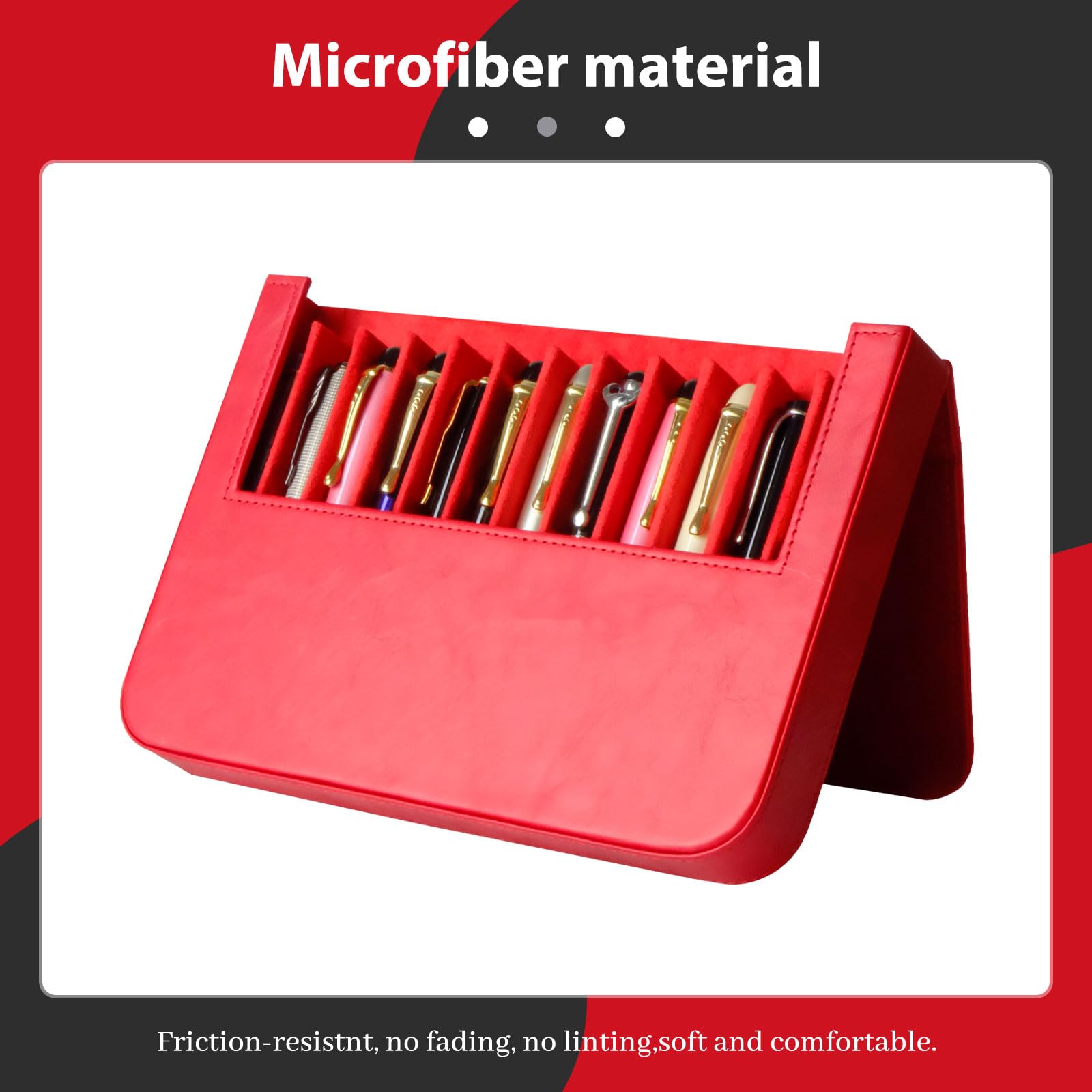 MIVLXLX PU Leather Fountain Pen Case, 12-Slot Pen Storage Tray(red)