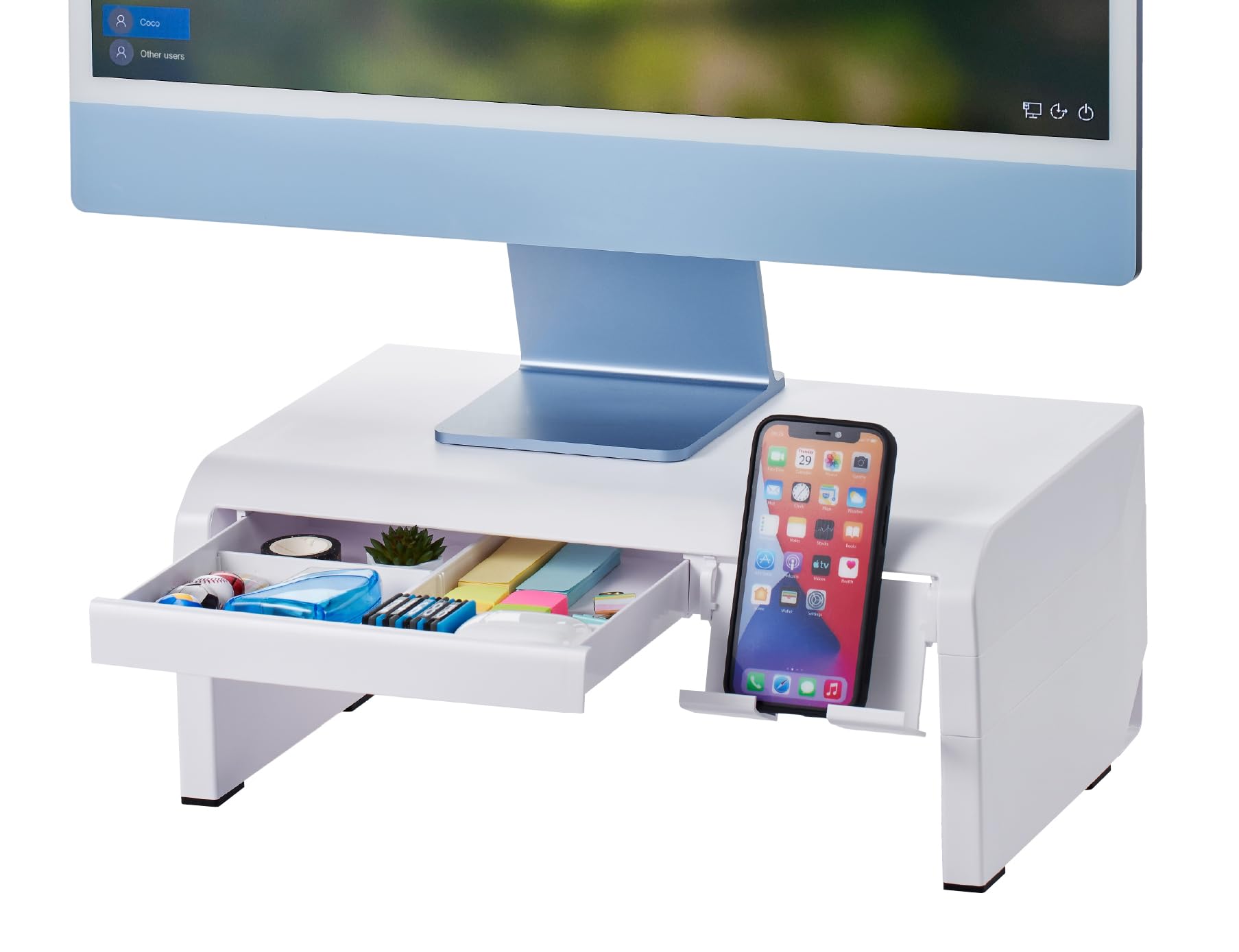 Bostitch Konnect Adjustable Monitor Riser with Drawer & Cell Phone Holder, Laptop Stand for Desk, 4
