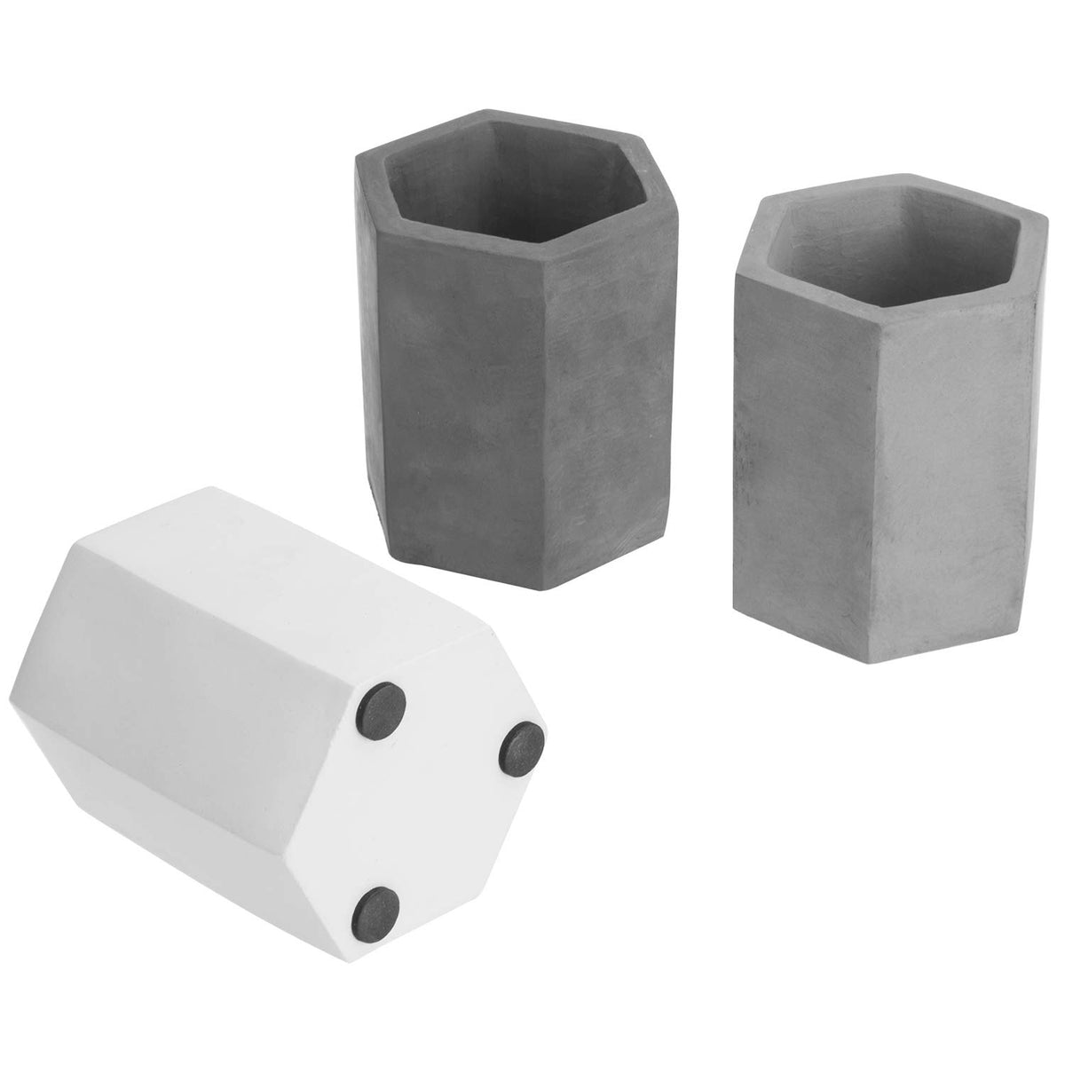 MyGift Cement Hexagon Pen Holders, Desktop Pencil Cups, Set of 3
