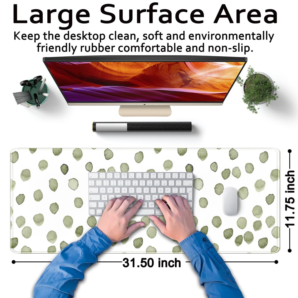 Cute Polka Dot Minimalist Green Keyboard Pad Simple & Atmospheric Desk Mat XL Large Mouse Pad for