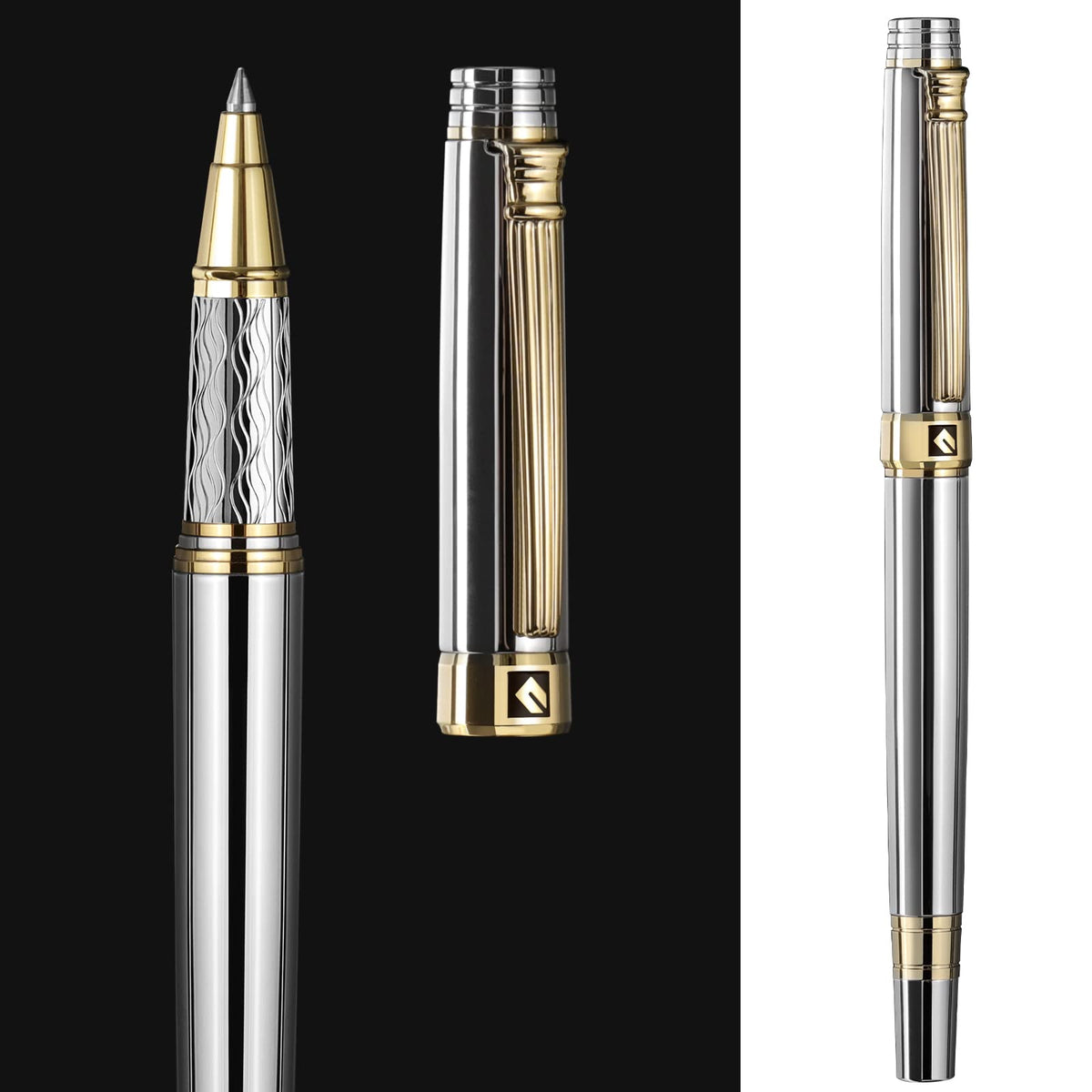 KEYZOR Luxury Writing Rollerball Pen With Schmidt Refill,Metal Pen Of 24k Gold Trim,Fancy Pen Gift