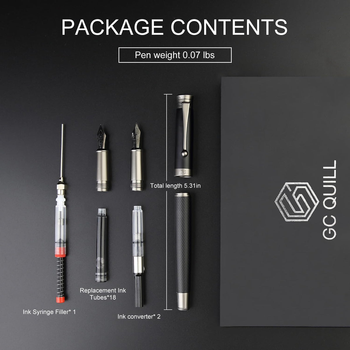 GC QUILL Fountain Pen Set - Fine & Medium Nibs, Includes 18 Ink Cartridges, Ink Refill Converter &