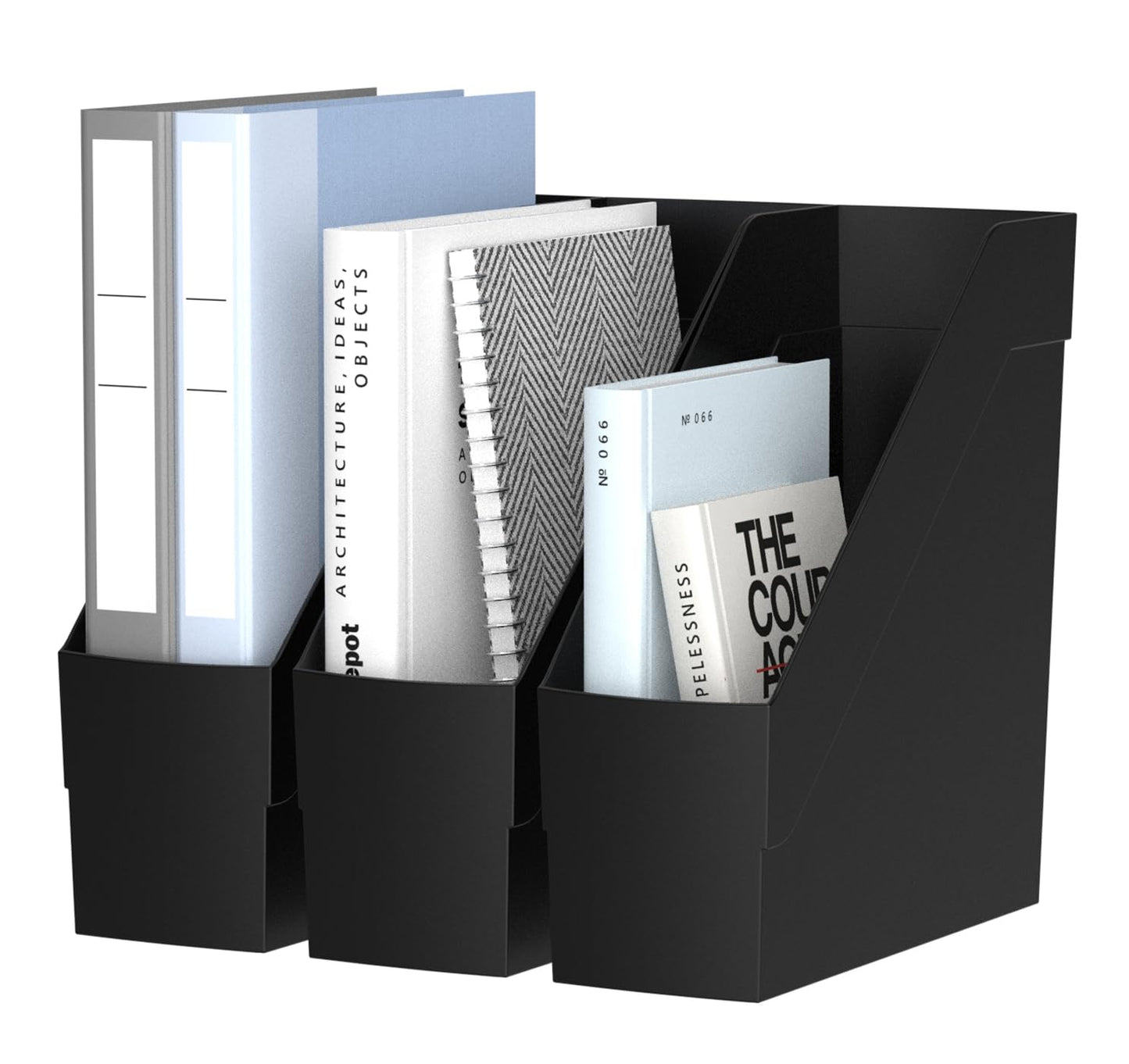 Delifox 3 Pack Magazine Rack, Plastic File Folder Bin Desk Organizer, Black