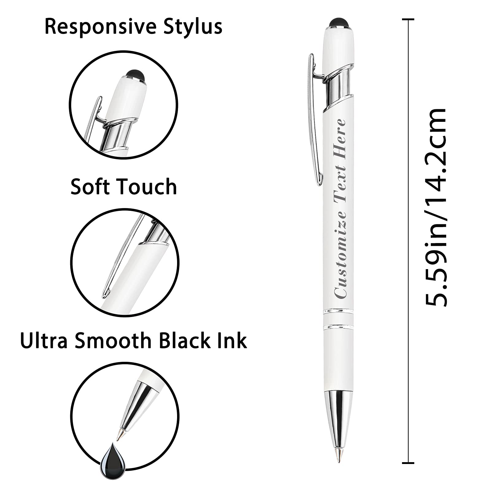 Personalized Pens Bulk with Stylus Tip 24 Pcs Custom Engraving Ballpoint Pens with Name Message