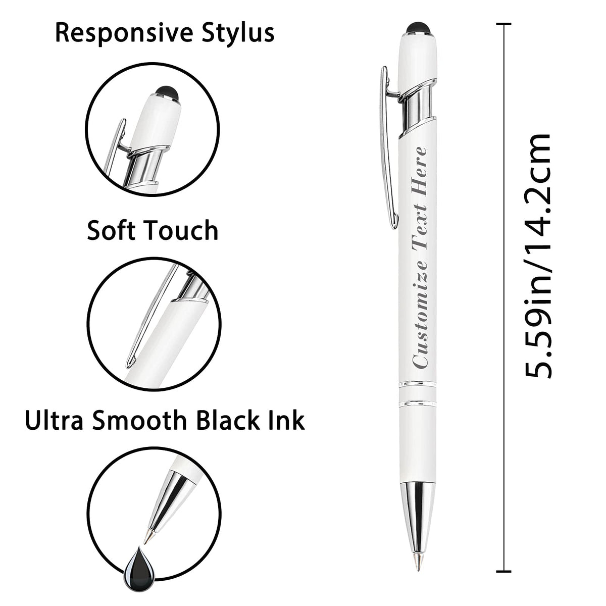 Personalized Pens Bulk with Stylus Tip 24 Pcs Custom Engraving Ballpoint Pens with Name Message