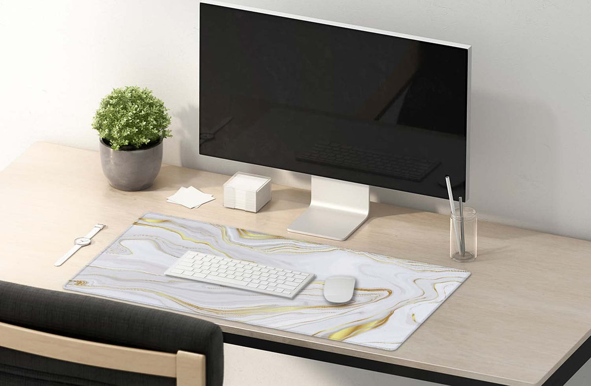 SSOIU White Gold Marble Desk Mat, Desk Pad, Large Mousepad, Large Mouse Pad 35.5" x 15.7" XXL