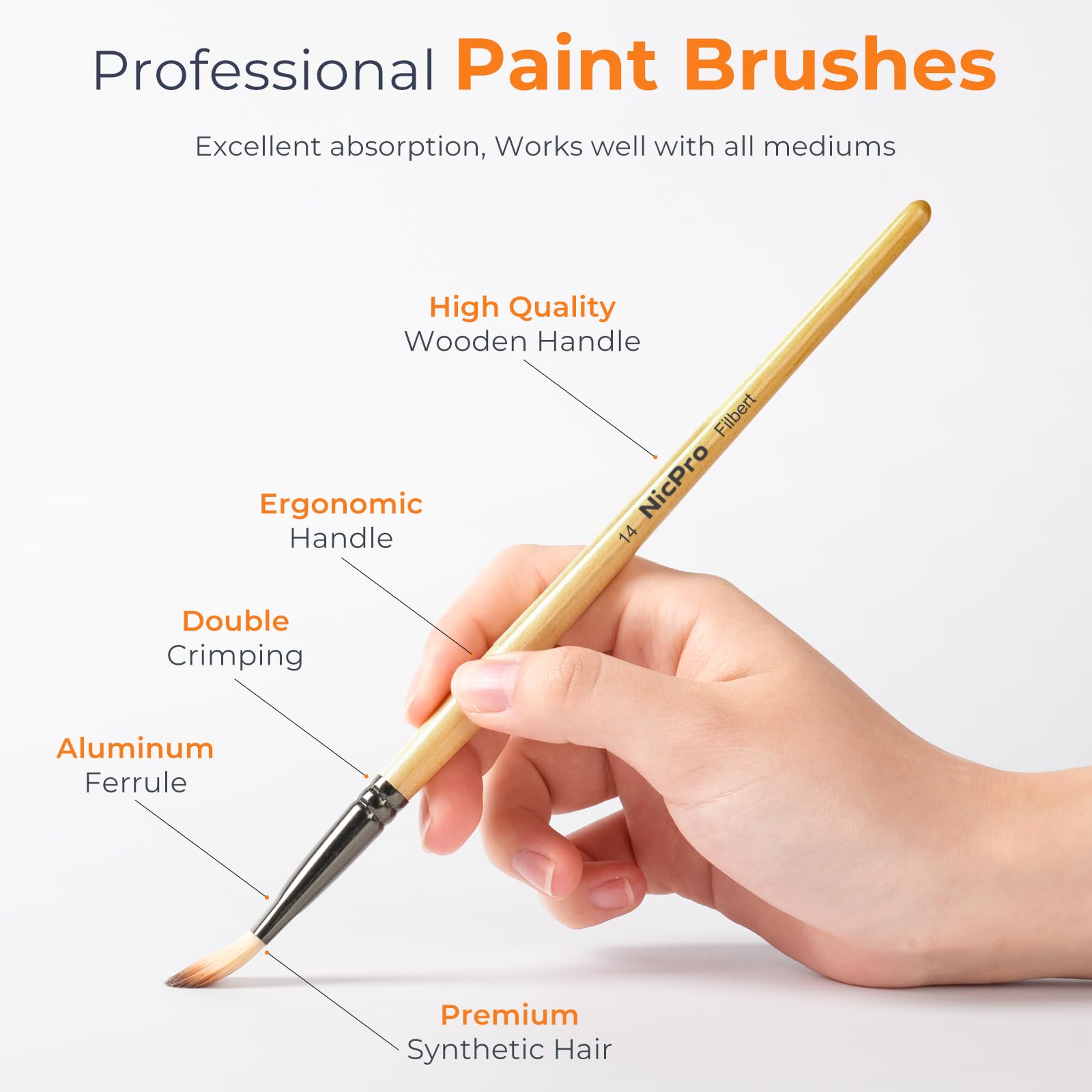 Nicpro 26pcs Professional Paint Brush Set with Palette Knife & Canvas Roll
