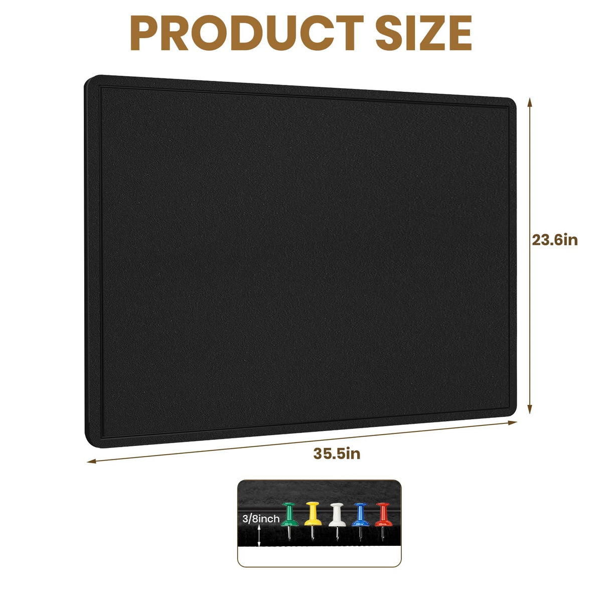Bulletin Board 36" x 24" Felt Cork Board - Decorative Pin Board, Black