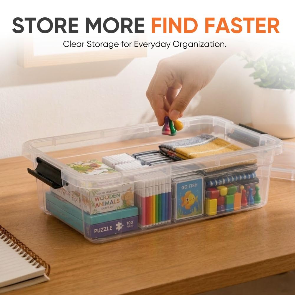 Superio 13.7 Quart Clear Plastic Storage Bin with Lid, Stackable Organizer Box, BPA-Free Storage