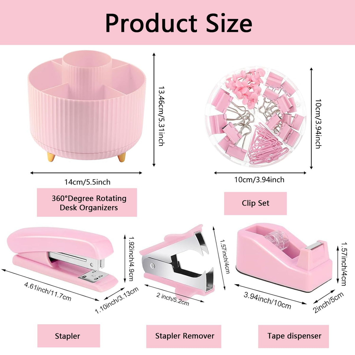 Office Supplies,Pink Desk Accessories,Office Supplies Set,Desk Organizer,Stapler,Tape
