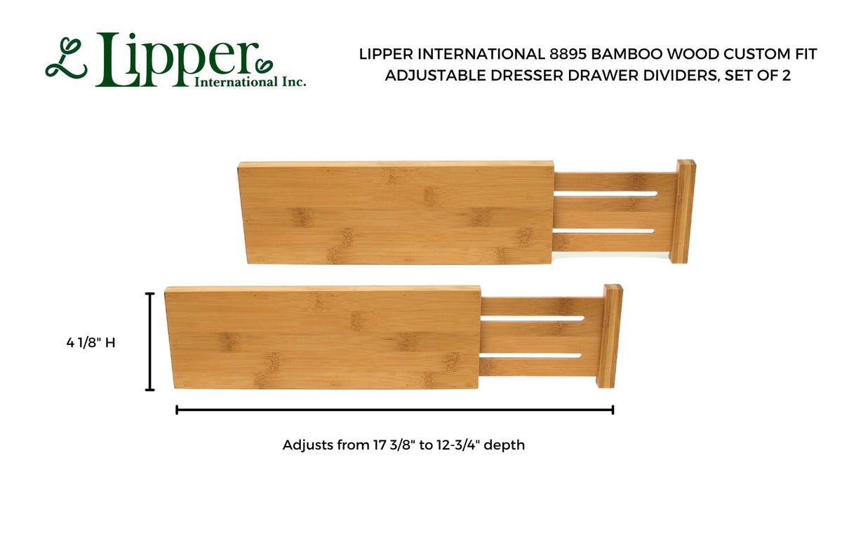 Lipper International 8895 Bamboo Wood Custom Fit Adjustable Dresser Drawer Dividers, Set of 2