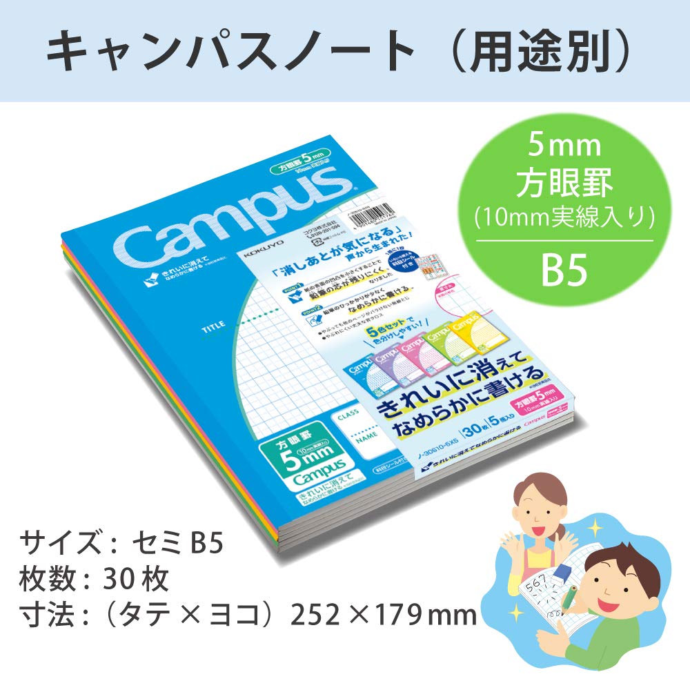 KOKUYO B5 Composition Notebooks, 5 Pack Campus Comp Book with 5mm Grid