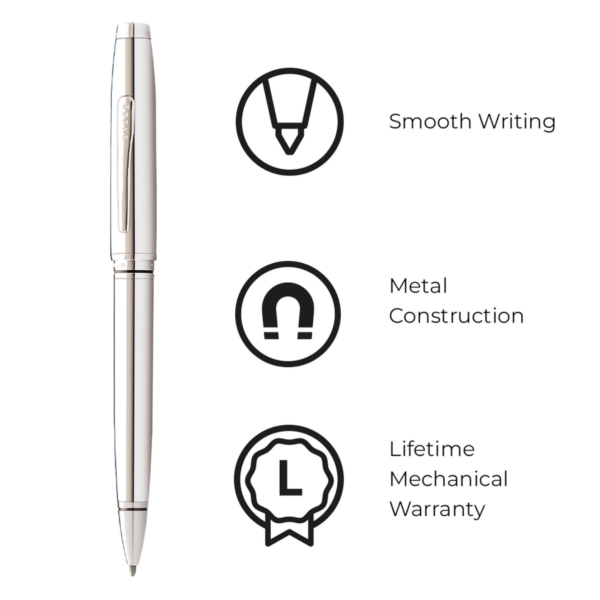 Cross Coventry Polished Chrome Ballpoint Pen, Medium Point, Black Ink