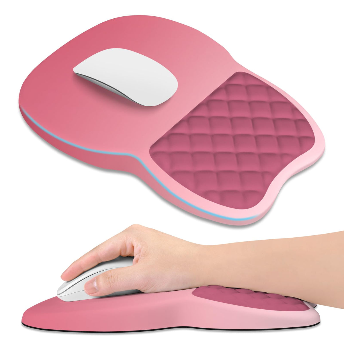 ITNRSIIET Ergonomic Mouse Pad Wrist Support with Memory Foam Massage Bulge & Non-Slip PU Base