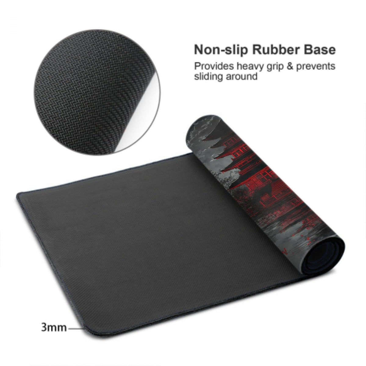 Japanese Mouse Pad XXL 35.4 X 15.7 Inch Black Red Design Style Extended Large Gaming Mousepad