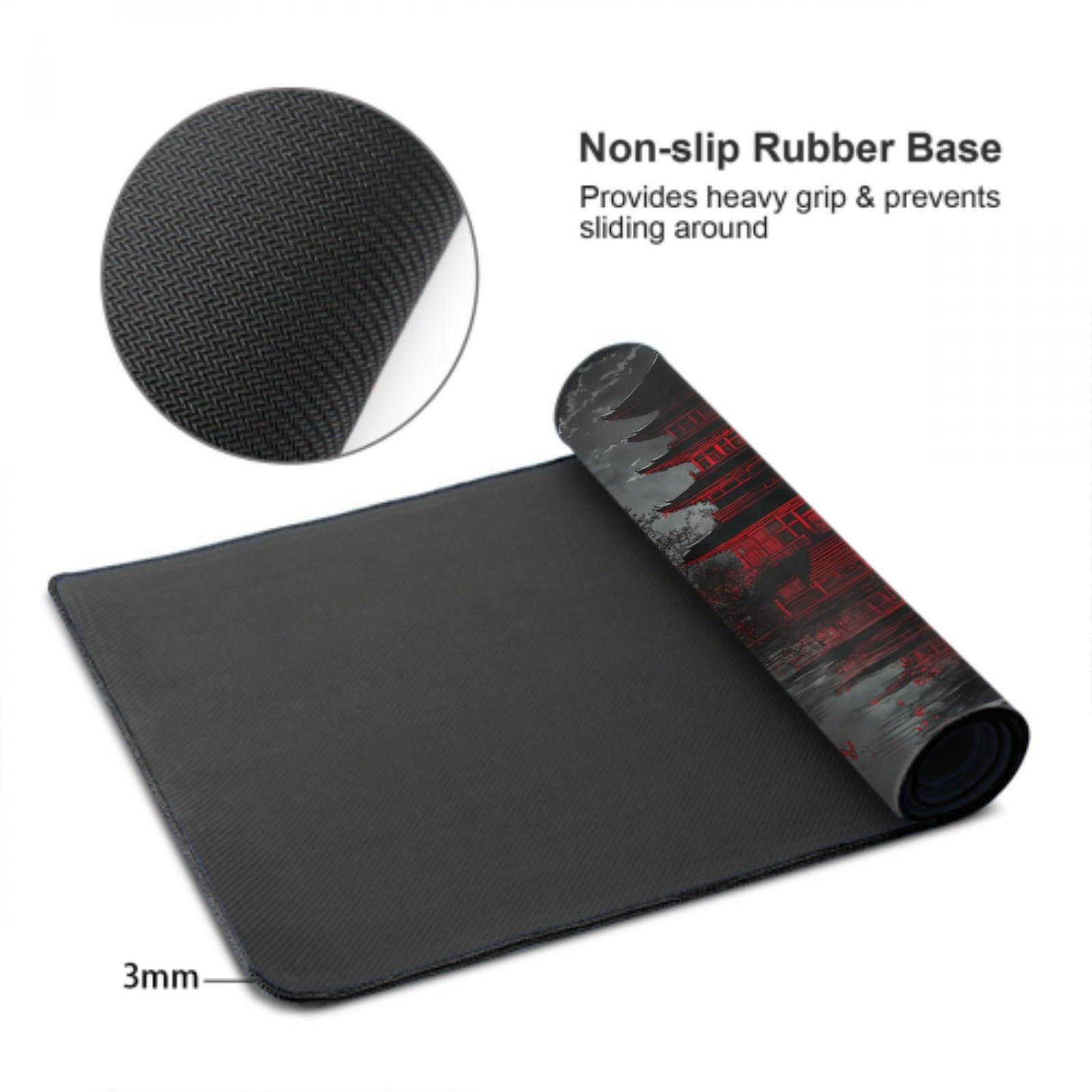 Japanese Mouse Pad XXL 35.4 X 15.7 Inch Black Red Design Style Extended Large Gaming Mousepad