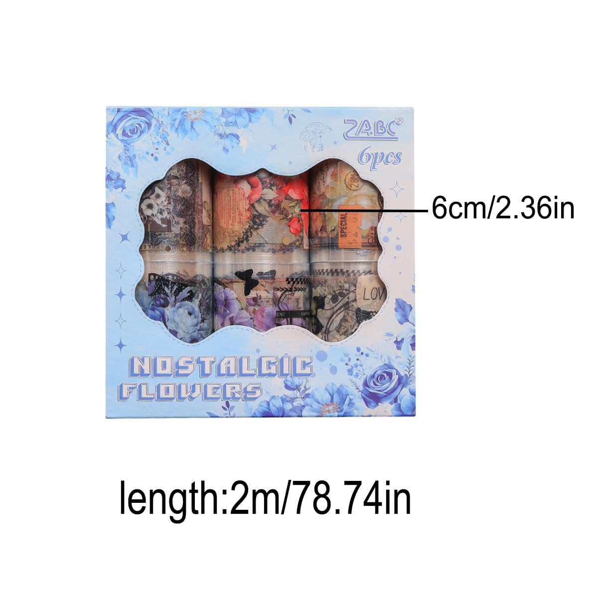 YOUQIWJ Vintage Floral Wide Washi Tape, 6 PET Rolls for Journaling Crafts