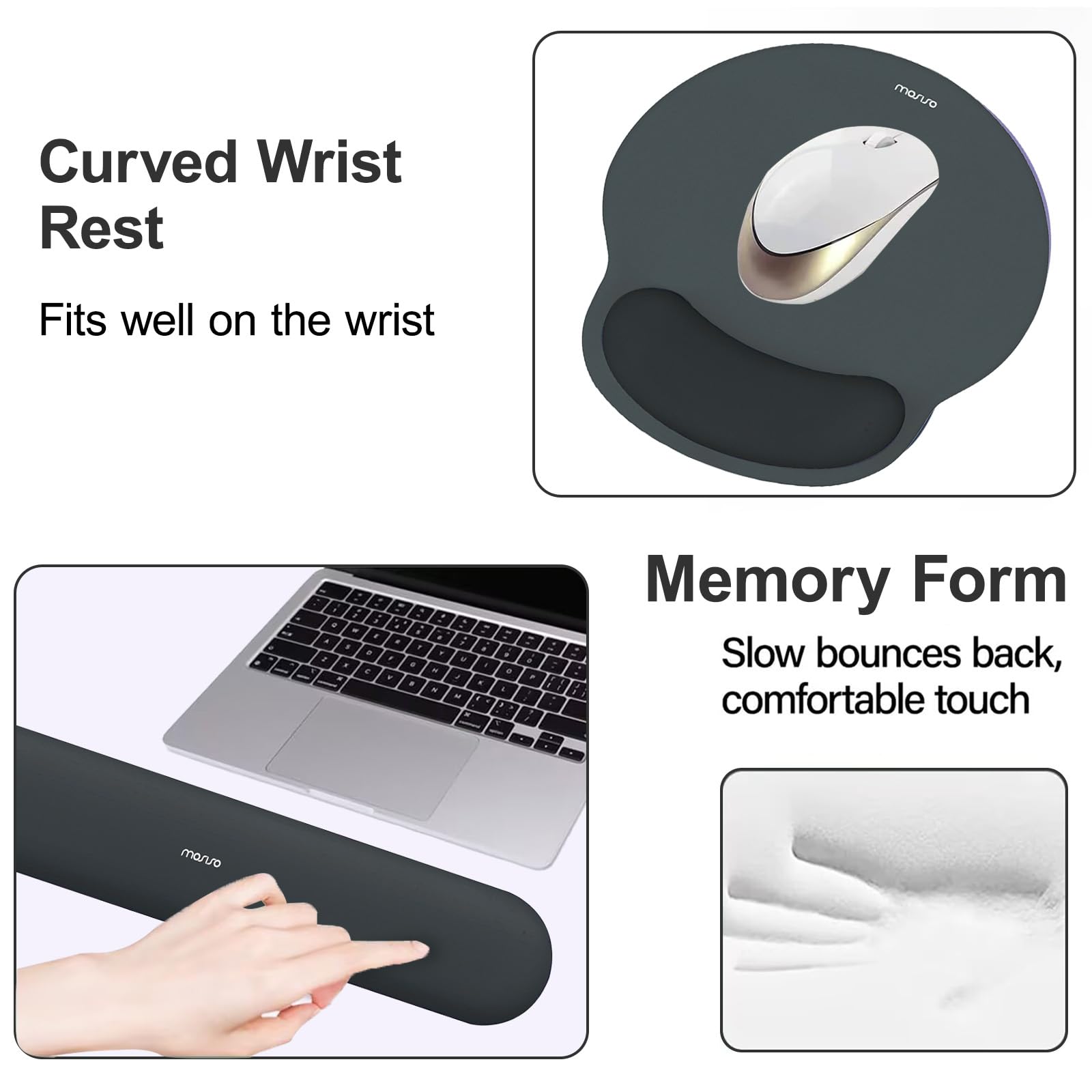 MOSISO Wrist Rest Support for Mouse Pad&Keyboard Set, Slate Gray