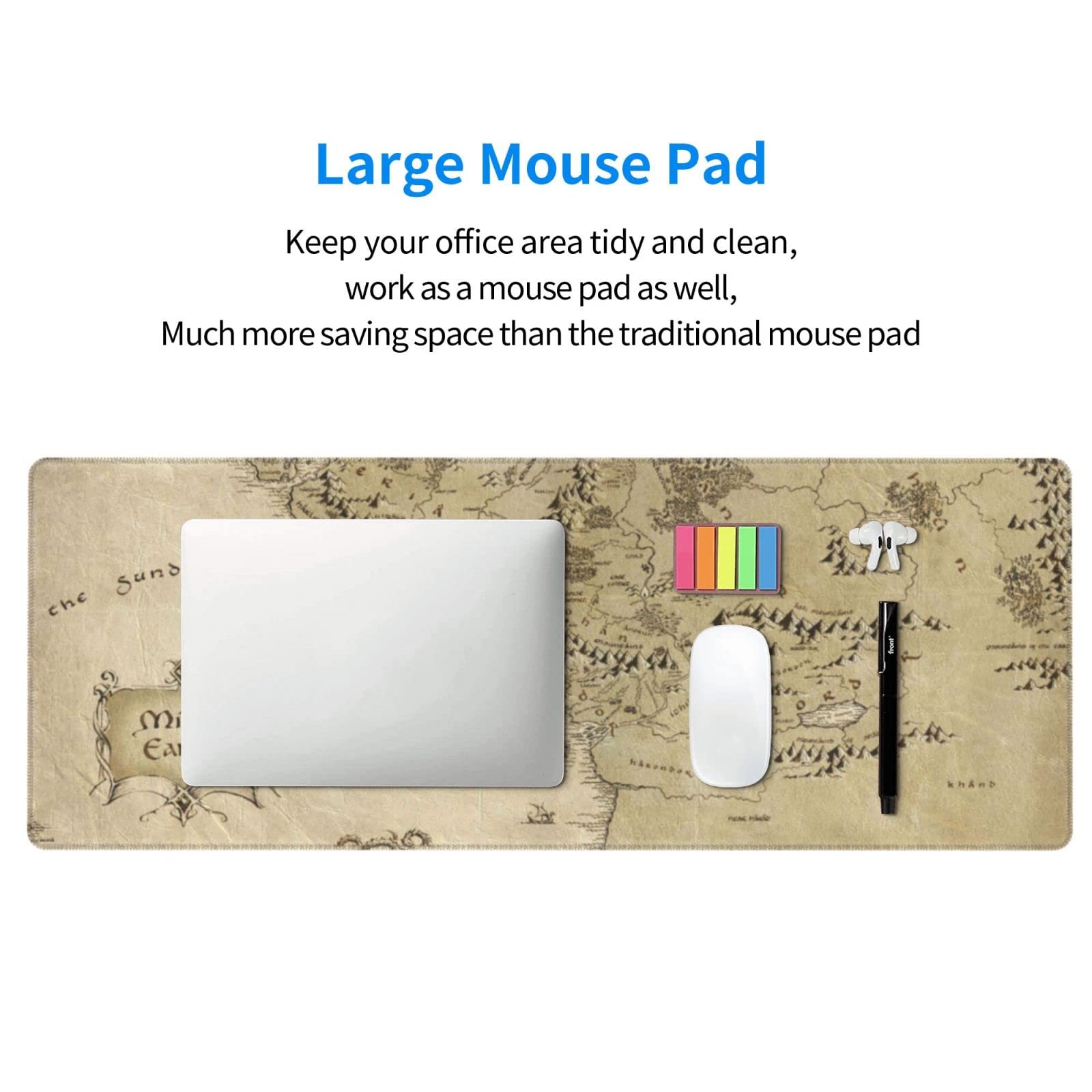 Middle Earth Map Extended Large XXL Gaming Mouse Pad Mat ( 31.5 x 11.8 in ), Mousepad Keyboard with