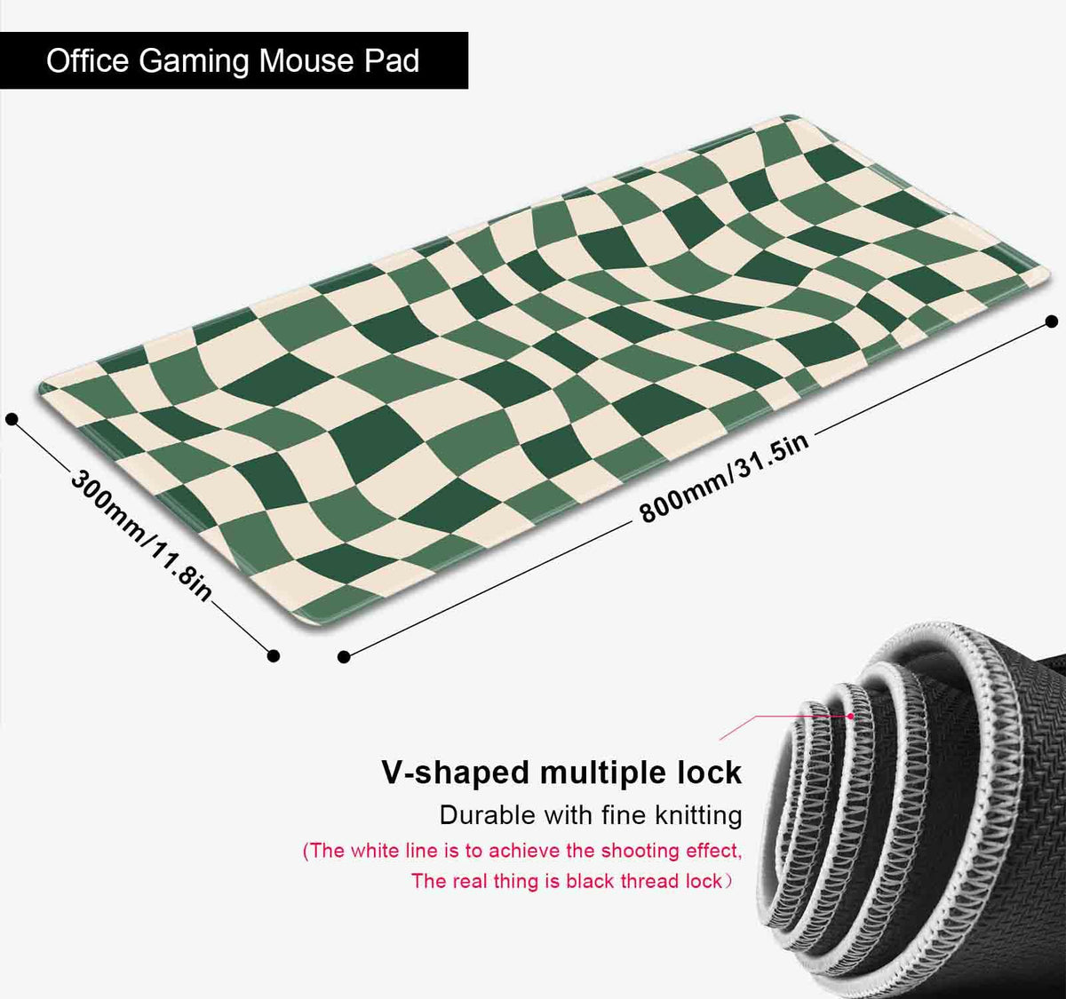 SXCKANG Sage Green Checkered Desk mat, Retro Boho Extra Large Mouse Pad, Abstract Wavy Desk