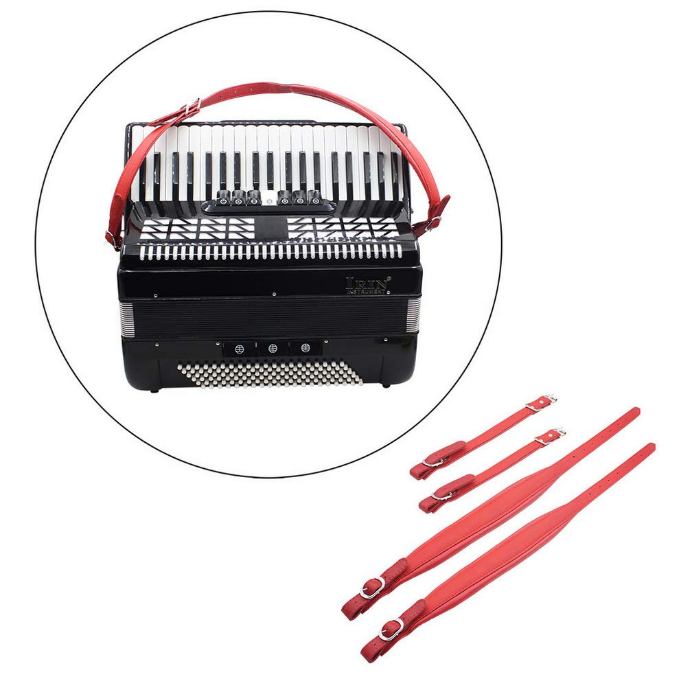 BIBISTORE Soft Leather Adjustable Accordion Shoulder Harness Straps Instrument Accessories (Red)