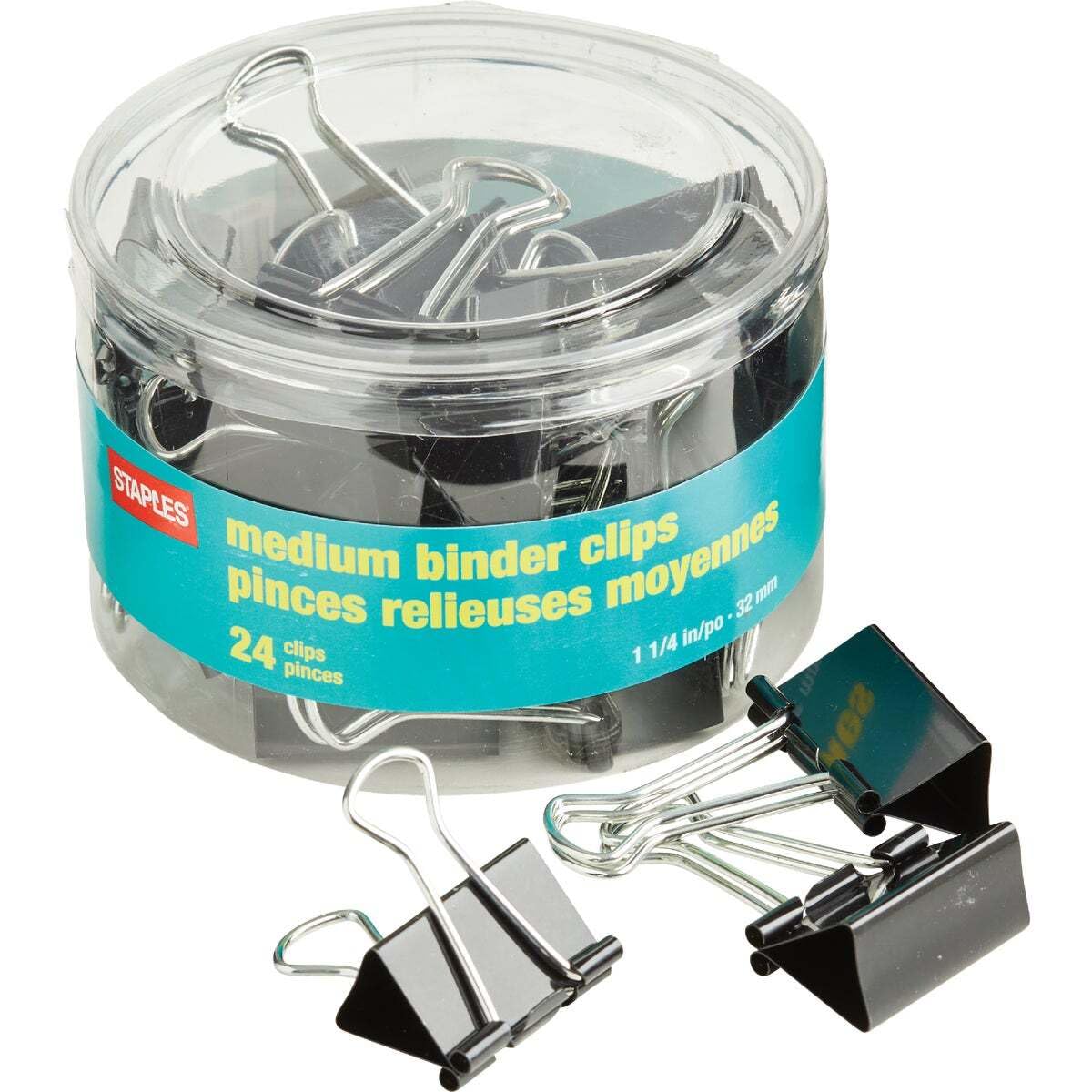 Staples Medium Metal Binder Clips, Black, 1 1/4" Size with 5/8"Capacity