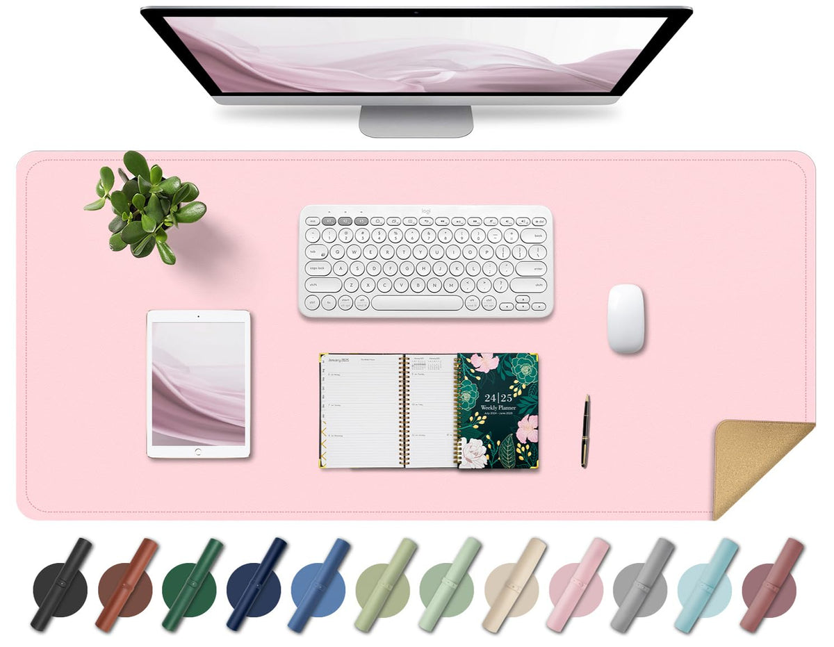Large Desk Pad 35.4" x 17", Non-Slip Desk Mat with PU Leather & Natural Cork, Waterproof Writing