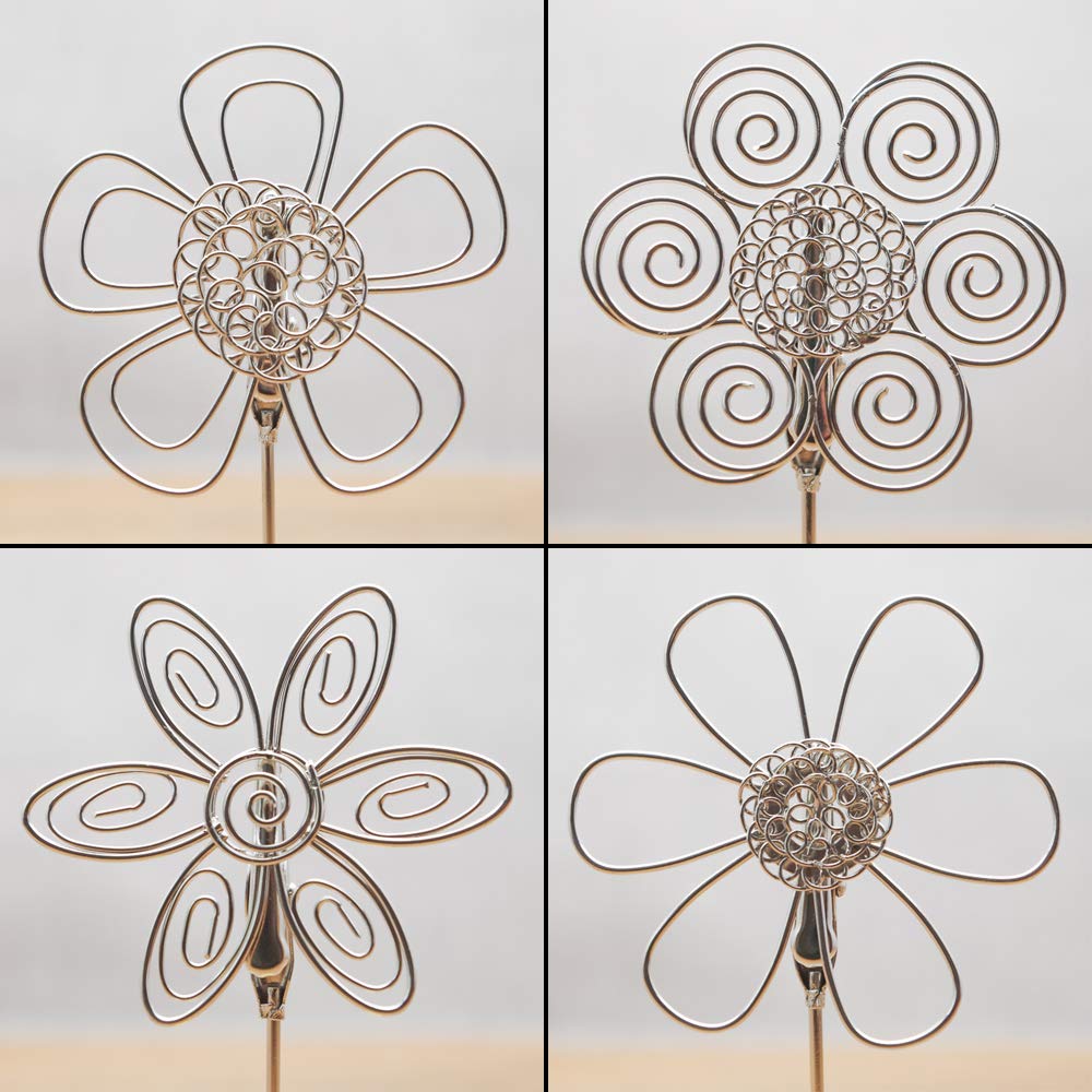 4 pcs Cute Flower Table Card Memo Holder Stand, Photo Clips Holder Desk Stand for Memo Paper Note