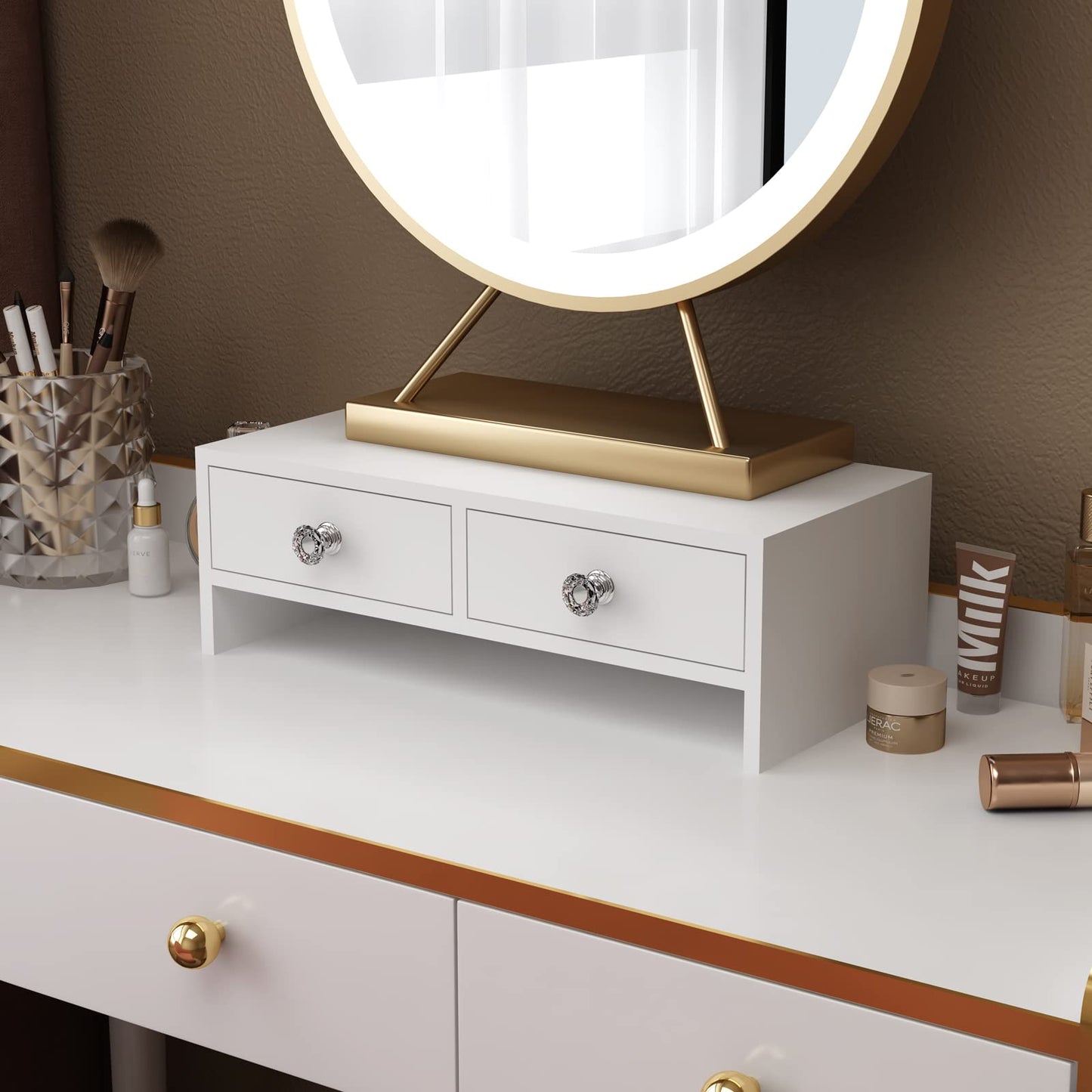 WELLAND Monitor Stand Riser with Drawers, Computer Monitor Stand, Desktop Organizer Stand for