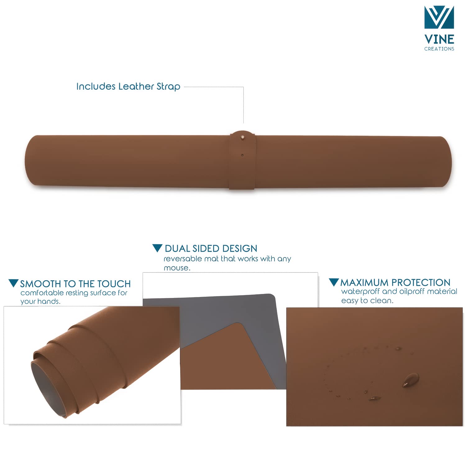 Vine Creations Leather Desk Pad - Large 36" x 20", Desk Protector with PU Leather, Mouse Pad