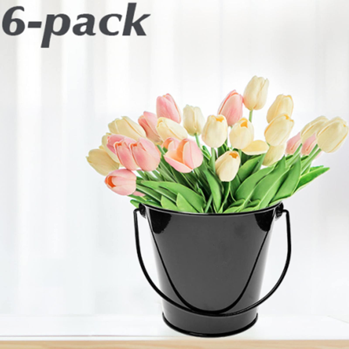 TAKMA Metal Buckets with Handle - 6 Pack 4.3 Inch Small Iron Pail, Easter Bucket,Pencil Holder and