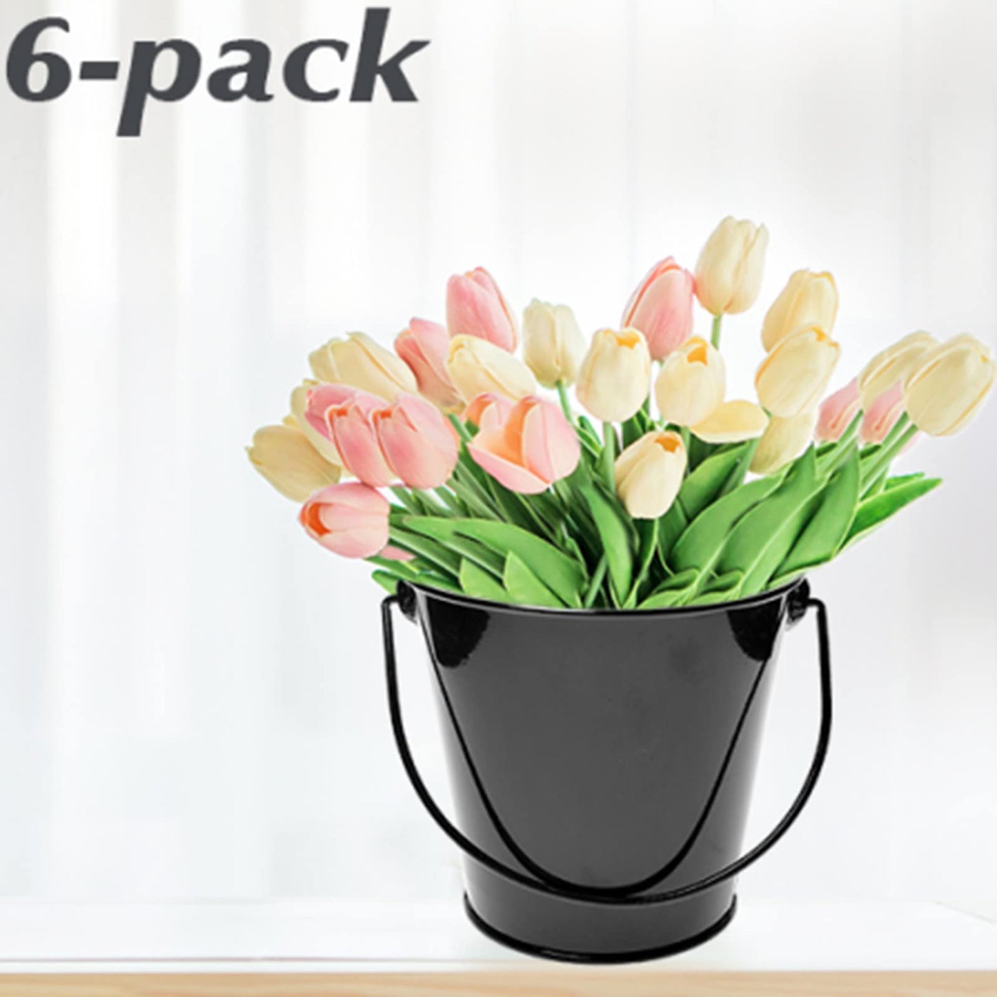TAKMA Metal Buckets with Handle, 6 Pack 5.91 Inch Black Iron Pail, Easter Bucket,Pencil Holder and