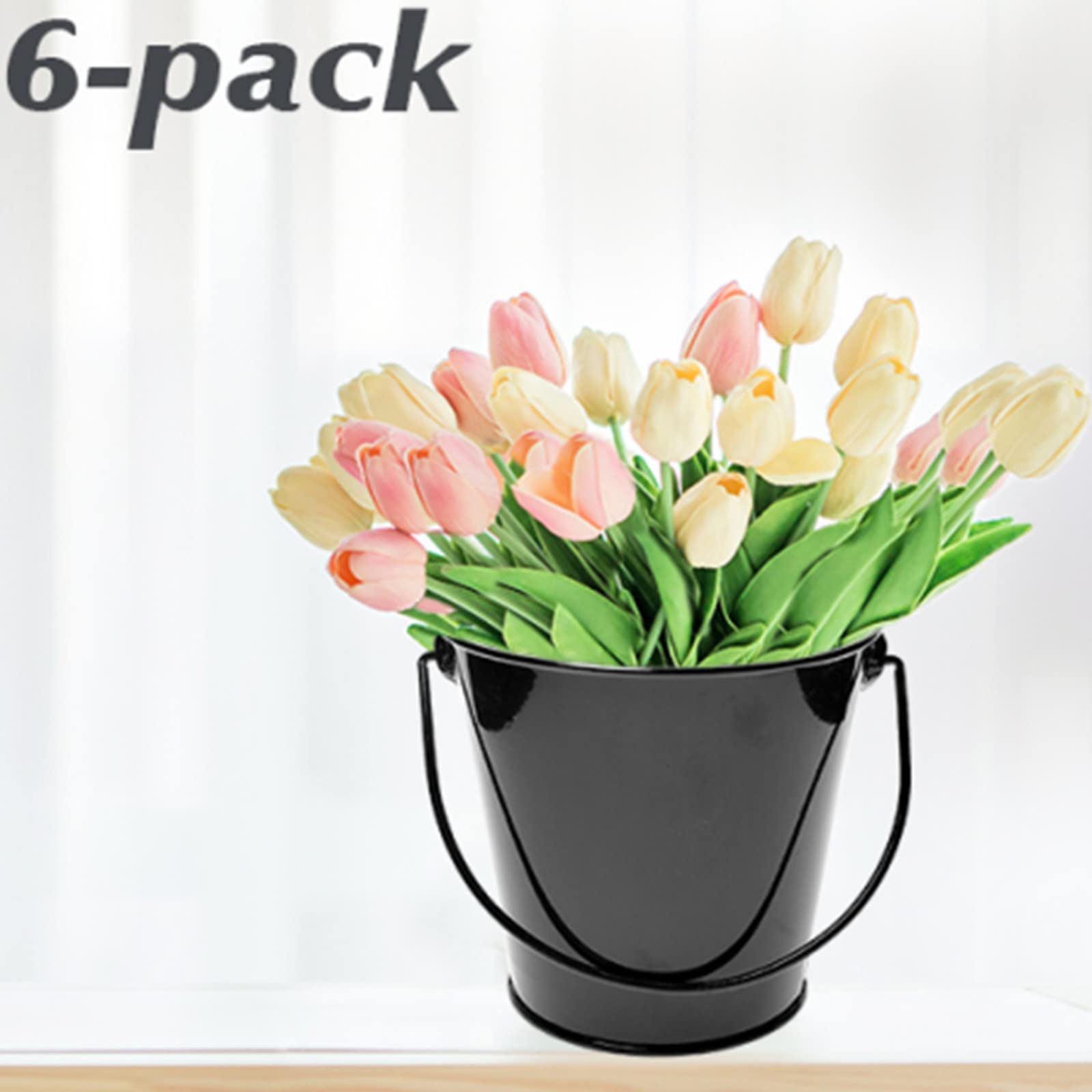 TAKMA Metal Buckets with Handle, 6 Pack 5.91 Inch Black Iron Pail, Easter Bucket,Pencil Holder and