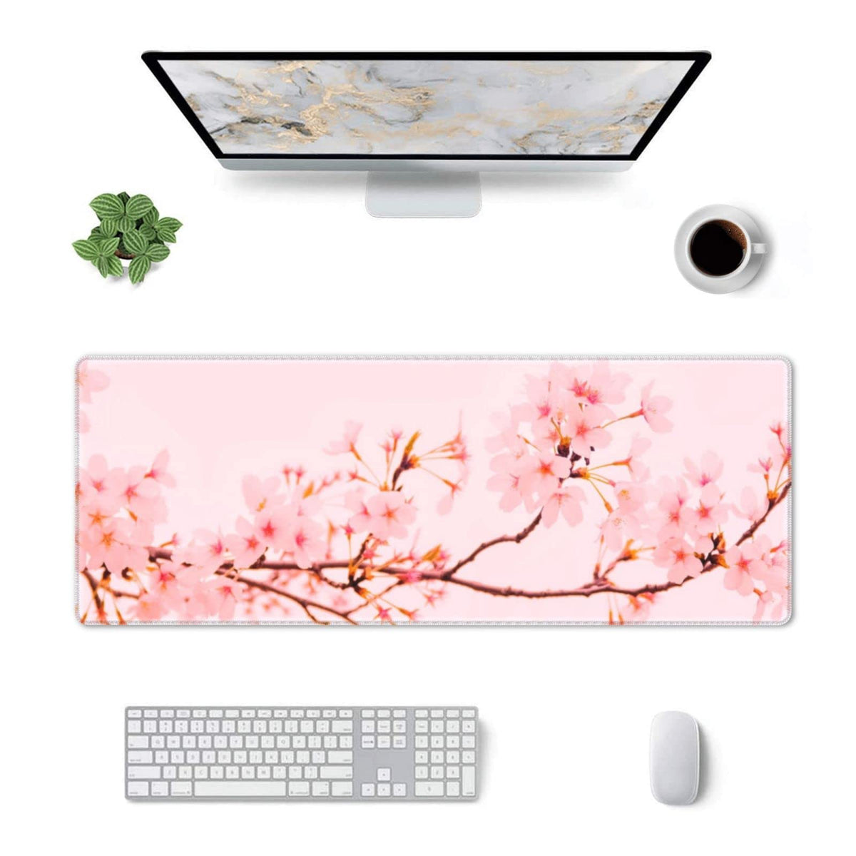 CAIJIZHO Sakura Cherry Blossom Gaming Mouse Pad XXL Large Office Desk Mat Non-Slip Waterproof Long
